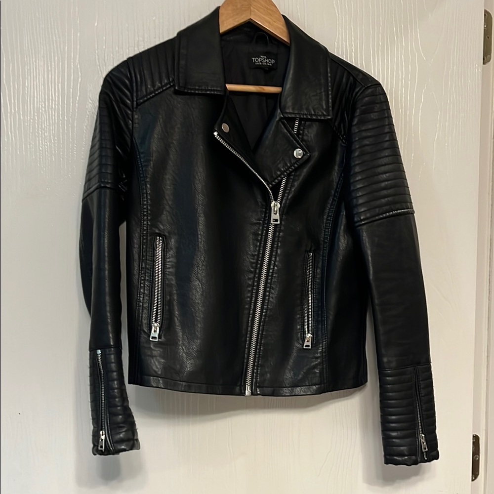 Topshop Black Faux Leather Biker Jacket
